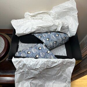 MCM - Women's Blue Denim Monogram Slide Slippers - NIB